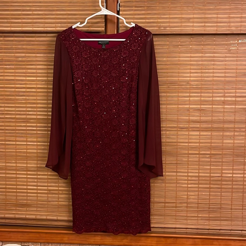 Maroon sparkle party dress any occasion mother of bride or groom wedding gown